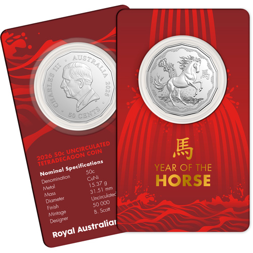Australia 2026 Year of the Horse 50c UNC Tetradecagon Coin in Card