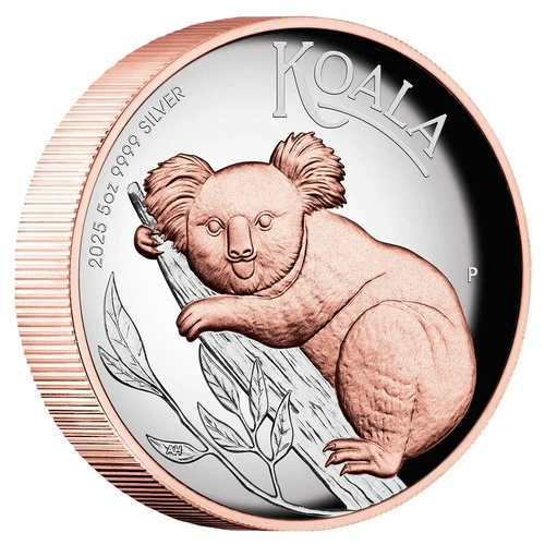 Australia 2025 Koala 5oz Silver Proof High Relief Gilded $8 Coin