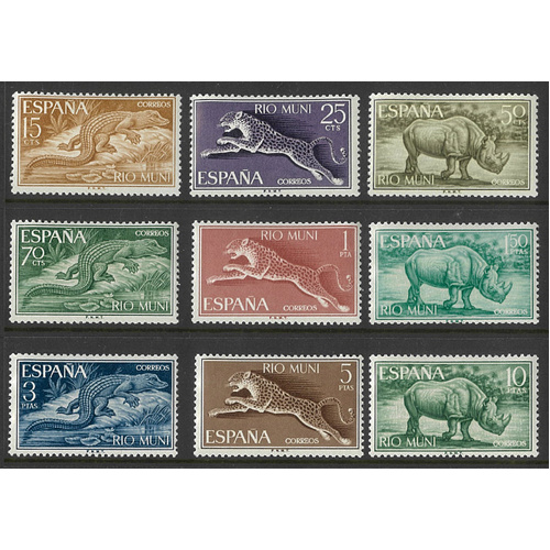 Rio Muni 1964 Wildlife Set of 9 Stamps Scott 35/43 Mint Unhinged 32-27