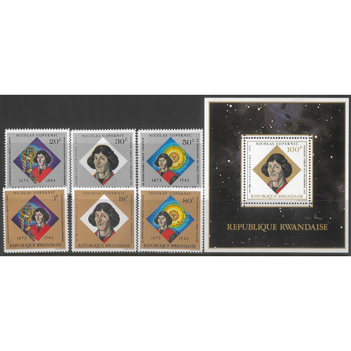 Rwanda 1973 Copernicus Set of 6 Stamps & Mini Sheet Scott 565/71 MUH 32-27