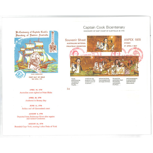 Australia 1970 ANPEX Ovpt Cook Mini Sheet on First Day Cover Low Numbered 32-31