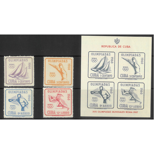 Cuba 1960 Olympics Set/4 Stamps & Mini Sheet Scott 645/46 C212/13a MUH 32-33