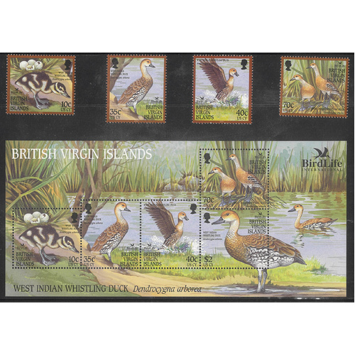 British Virgin Islands 2002 Birdlife Set/4 Stamps & Mini Sheet SG1111/15 MUH 4-2