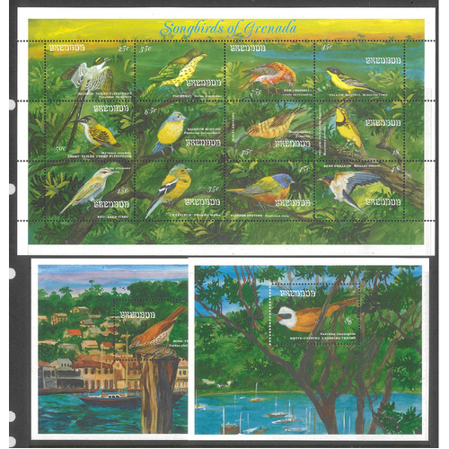 Grenada 1993 Songbirds Sheetlet/12 Stamps & 2 Mini Sheets SG2537/49 MUH 4-13