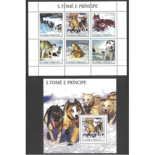 St Thomas & Prince Is 2003 Sled Dogs Sheetlet/6 & Mini Sheet Sc.1524/25 MUH 4-17