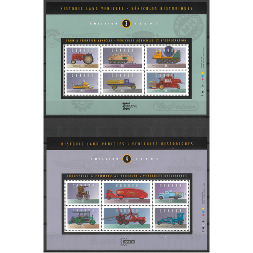 Canada 1995-96 Capex Historic Land Vehicles Mini Sheets No.3 & No. 4 MUH 4-26