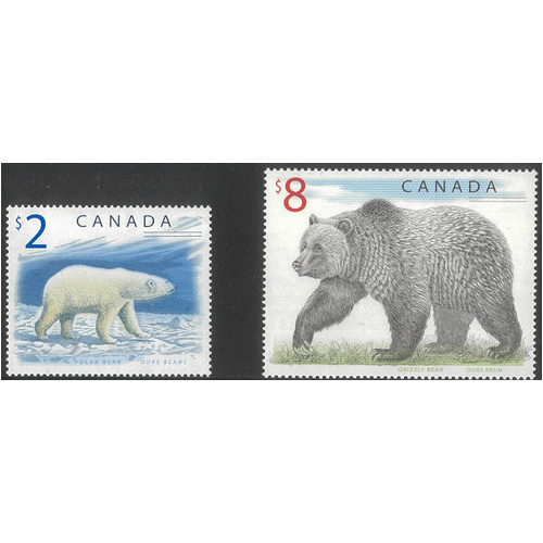Canada 1997-98 $2 Polar Bear $8 Grizzly Bear 2 Stamps SG1759 1762b MUH 4-30