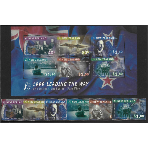 New Zealand 1999 Leading The Way Set/6 & Millennium Edition Mini Sheet MUH 5-10