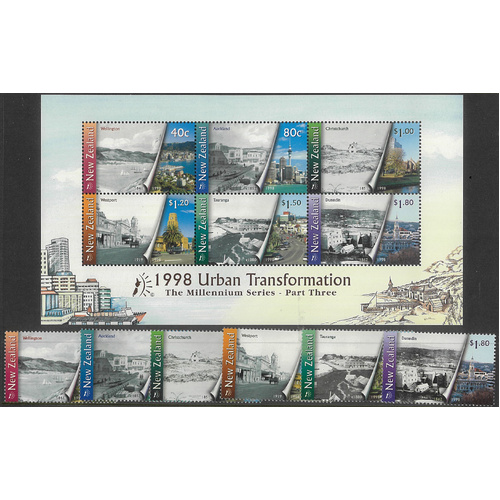 New Zealand 1998 Urban Transformation Set/6 & Millennium Edition Mini Sheet 5-11