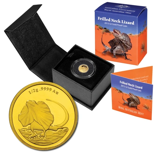 Australia 2013 Frilled Neck Lizard 0.5g Pure Gold Proof Coin 