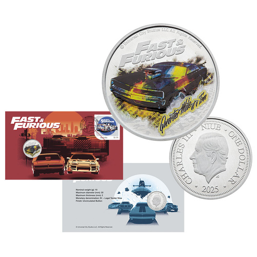 2025 Fast and Furious Stamp & $1 Coin PNC 