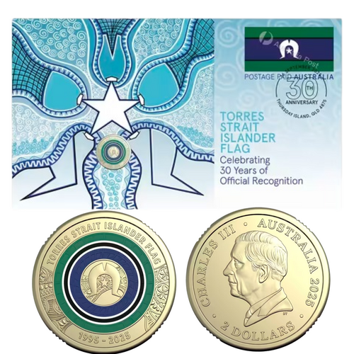 Australia 2025 30th Anniversary of the Torres Strait Islander Flag Stamp & Coloured $2 Coin PNC 