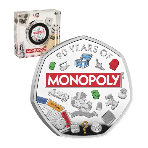 UK 2025 Monopoly 90th Anniversary 50p Colour Silver Proof Coin
