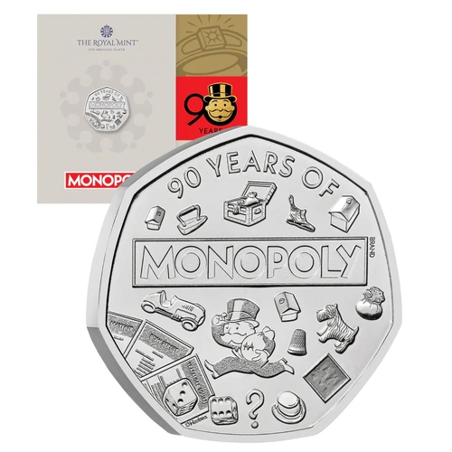 UK 2025 Monopoly 90th Anniversary 50p Brilliant Uncirculated Coin 
