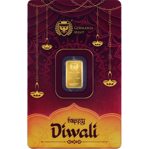 Germania Mint 2025 1 gram  Happy Diwali .9999 Gold Minted Bar
