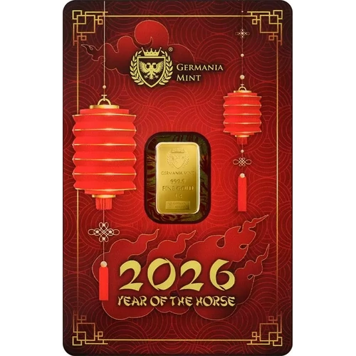 Germania Mint 2026 Year of The Horse 1 gram 9999 Gold Minted Bar