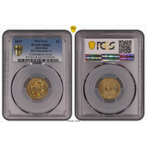 Australia 2019 Bulleyes Error $2 Coin Mr. Squiggle Bill Steamshovel PCGS MS64