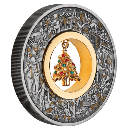 Australia 2025 Santa's Workshop/Christmas 2oz Silver Antiqued Coloured Coin