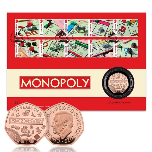 Great Britain 2025 Monopoly 90th Anniversary Gold Proof Coin Cover