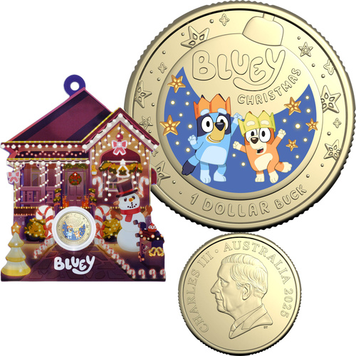 Australia 2025 Bluey Christmas $1 Coloured UNC Coin in Card