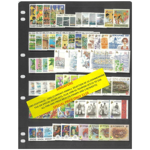 Singapore 1989-92 Selection of 15 Commemorative Sets 76 Stamps & 2 Mini Sheets MUH #288