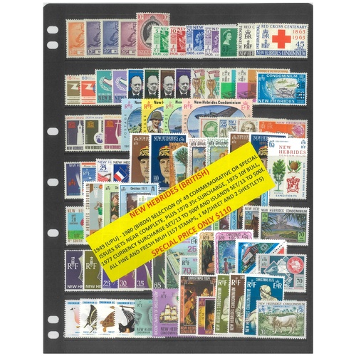 British New Hebrides 1949-80 Selection of 49 Commemorative Sets 157 Stamps & 3 Sheets MUH #263