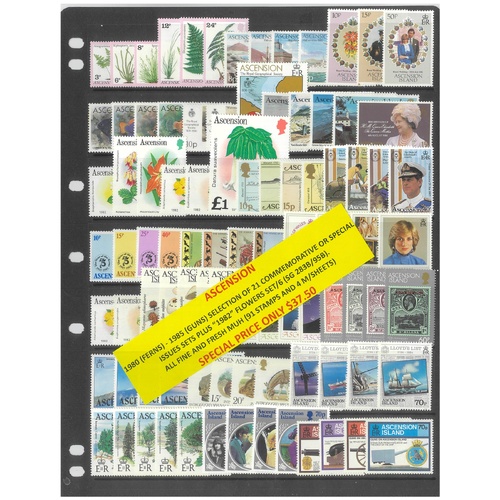 Ascension 1980-85 Selection of 21 Commemorative Sets 91 Stamps & 4 Mini Sheets MUH #490
