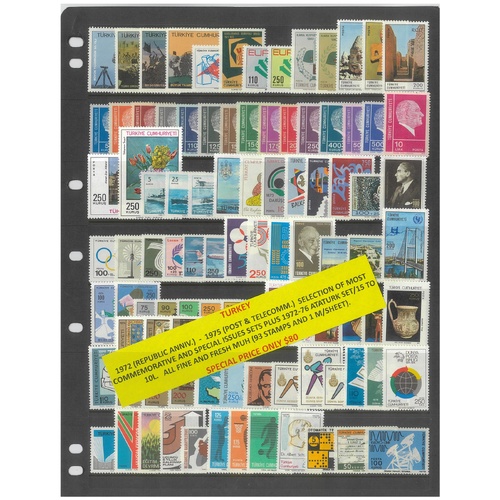 Turkey 1972-75 Selection of Commemorative Sets 93 Stamps & 1 Mini Sheet MUH #270