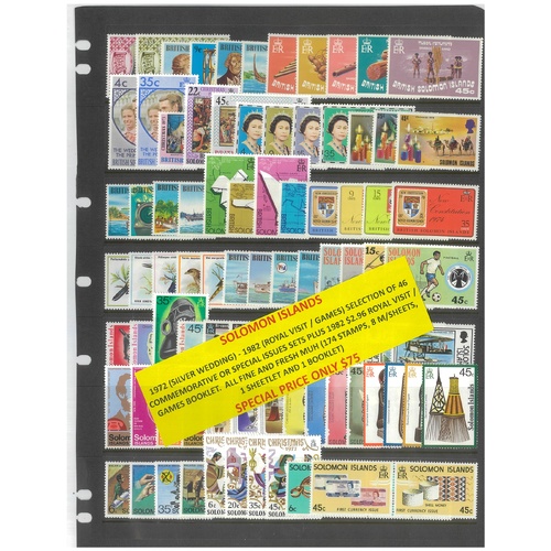 Solomon Islands 1972-82 Selection of 46 Commemorative Sets 174 Stamps 9 Sheets & Booklet MUH #255