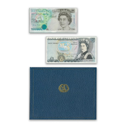 Great Britain £5 Banknotes First Prefix A01 & Last Prefix SE90 UNC in Folder