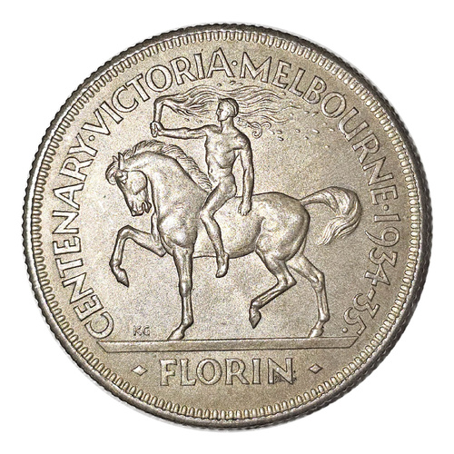 Australia 1934/35 Melbourne Centennial Florin Coin EF/gEF Condition