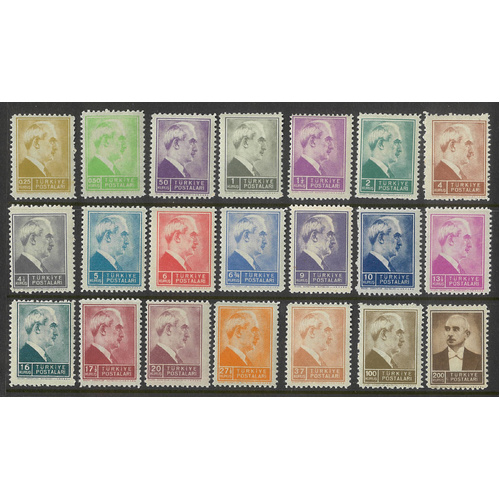 Turkey 1942-45 President Inonu Set of 21 Stamps Scott 875/94 MUH 5-12