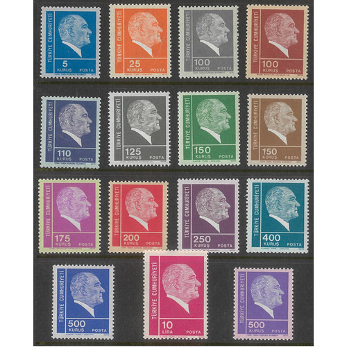 Turkey 1972-76 President Ataturk Set of 15 Stamps Scott 1921/34 MUH 5-12