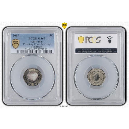 Australia 2017 Planet Mercury Coloured Five Cents 5c Coin PCGS MS69