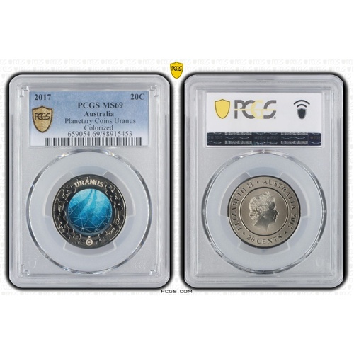 Australia 2017 Planet Uranus Coloured Twenty Cents 20c Coin PCGS MS69