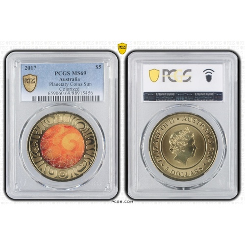 Australia 2017 Planet Sun Coloured $5 Coin PCGS MS69