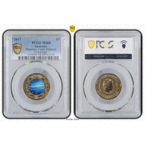 Australia 2017 Planet Neptune Coloured $1 Coin PCGS MS68