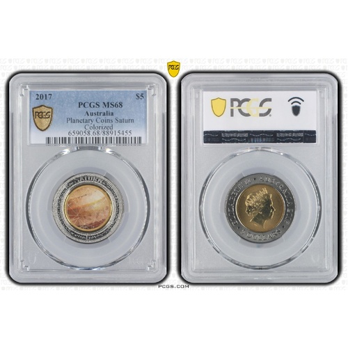 Australia 2017 Planet Saturn Coloured $5 Coin PCGS MS68