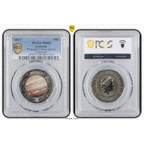 Australia 2017 Planet Jupiter Coloured Fifty Cents 50c Coin PCGS MS68