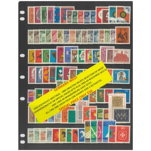Germany West 1966-69 Selection of Commemorative Sets 100 Stamps & 2 Mini Sheets MUH #484
