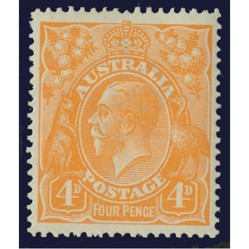Australia KGV Stamp Single Crown WMK 4d Yellow-Orange SG22a MUH #AUBK