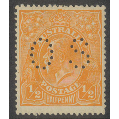 Australia KGV Stamp Single Crown WMK ½d Orange Perf OS SG O65 MLH #AUBK