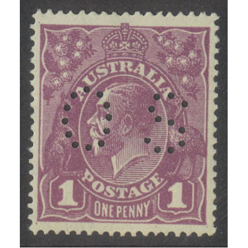 Australia KGV Stamp Single Crown WMK 1d Violet Perf OS SG O67 MUH #AUBK