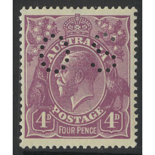 Australia KGV Stamp Single Crown WMK 4d Violet Perf OS SG O73 MLH #AUBK