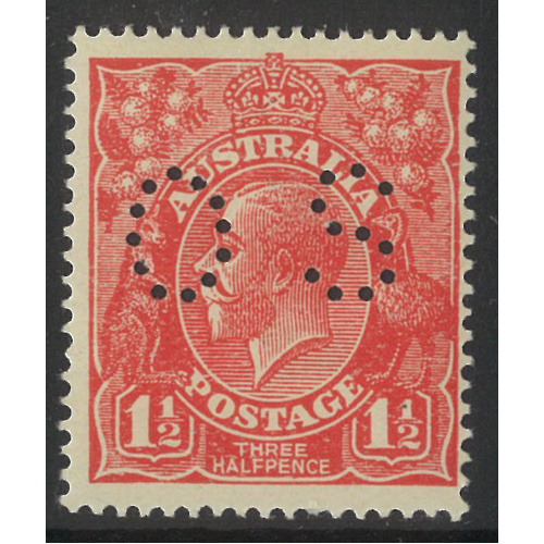 Australia KGV Stamp No WMK 1½d Scarlet Perf OS SG O87 MUH #AUBK