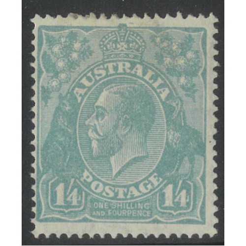 Australia KGV Stamp Small Mult WMK p14 1/- Greenish Blue SG93 MLH #AUBK
