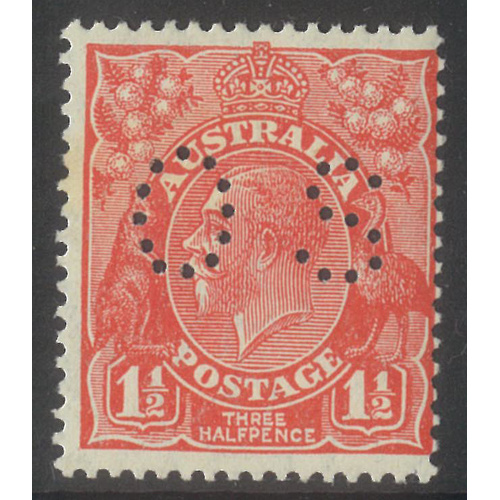 Australia KGV Stamp Small Mult WMK p14 1½d Scarlet Perf OS SG O90 MLH #AUBK