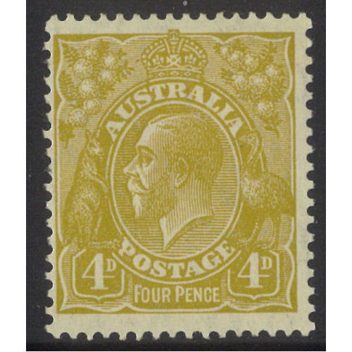 Australia KGV Stamp Small Mult WMK p13½x12½ 4d Yellow-Olive SG102 MVLH #AUBK