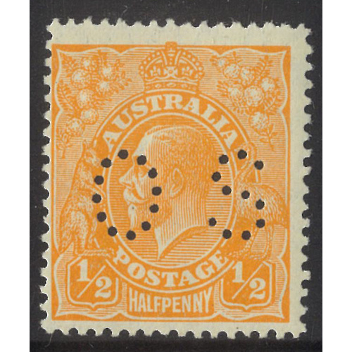 Australia KGV Stamp Small Mult WMK p13½x12½ ½d Orange Perf OS SG O97 MLH #AUBK