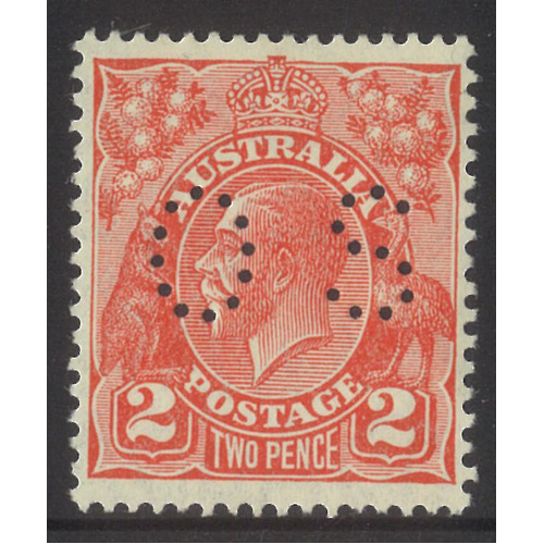 Australia KGV Stamp Small Mult WMK p13½x12½ 2d Scarlet Die III Perf OS SG O104a MUH #AUBK